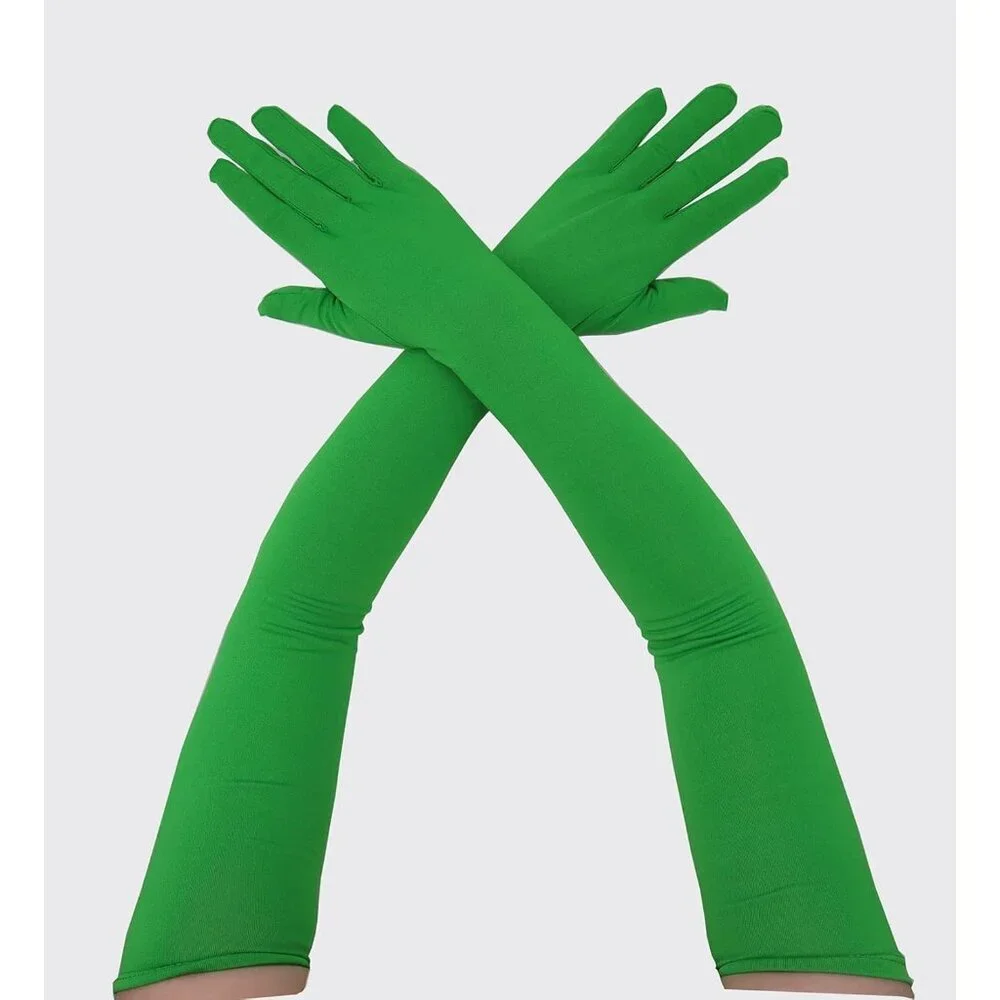 Women's Classic Satin Green Above Elbow Gloves Stretchy Soft Cosplay Costume